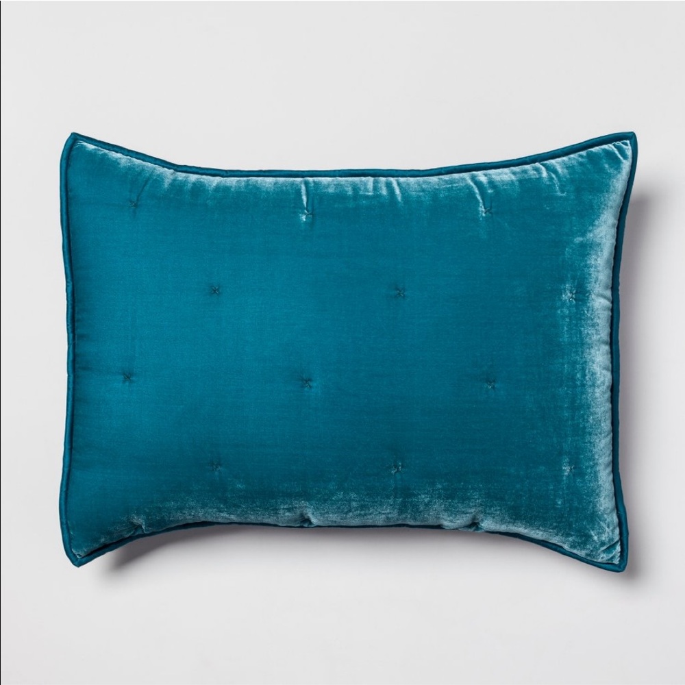 2!!!! OPALHOUSE teal velvet tufted standard pillow -teal -standard